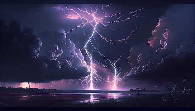 Thunderstorm and lightning in the sky Generative Ai