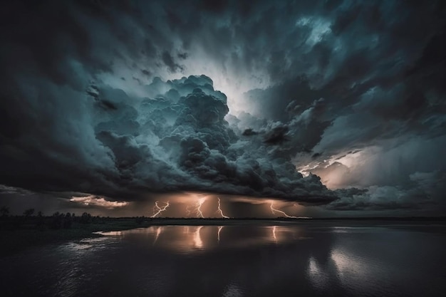 A thunderstorm with a cloud in the sky