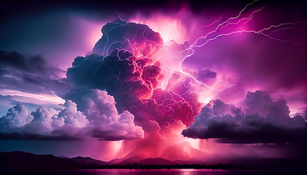 Фото Гроза с молнией в небе генеративный ай