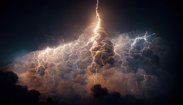 Thunderstorms formidablelightning night 3d render Raster illustration