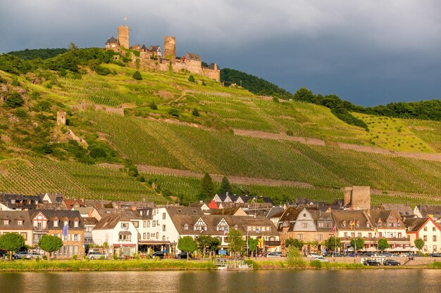 Фото Замок турант и виноградники над рекой мозель недалеко от алькена, германия