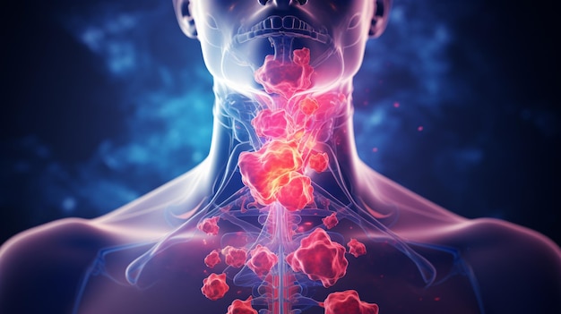 Thyroid gland cancer showing thyroid gland with