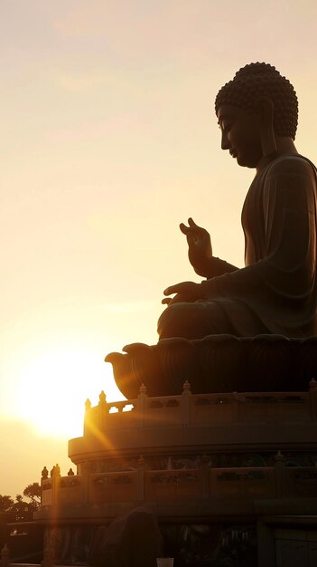 Photo tian tan buddha at sunrise hong kong