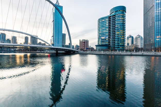 Tianjin city scenery, modern architecture, night