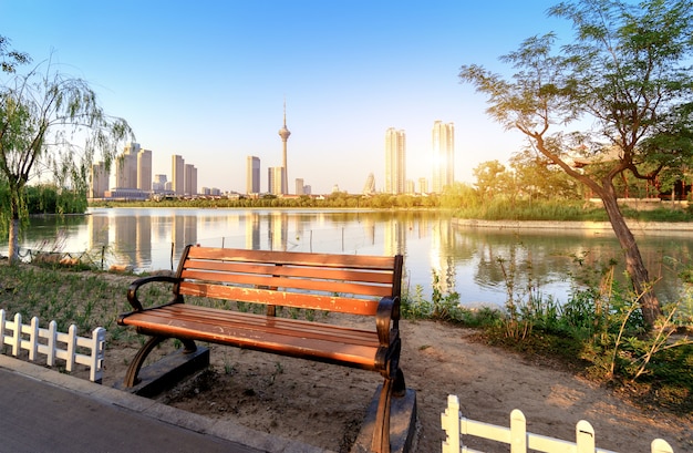 Tianjin cityscape by the lake