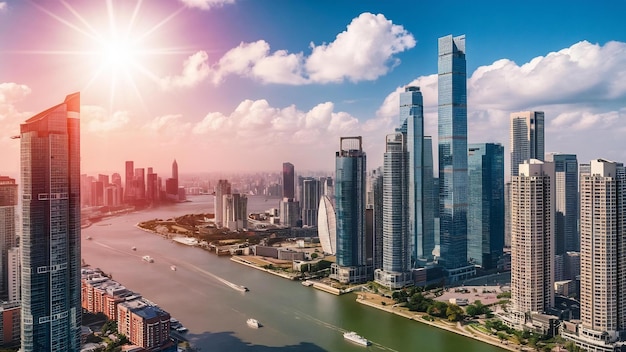 Photo tianjin skyline modern cityscape against a sunny sky