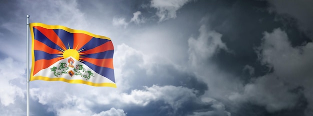 曇り空にチベットの旗