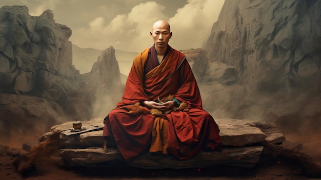 Tibetan Monk in Meditation