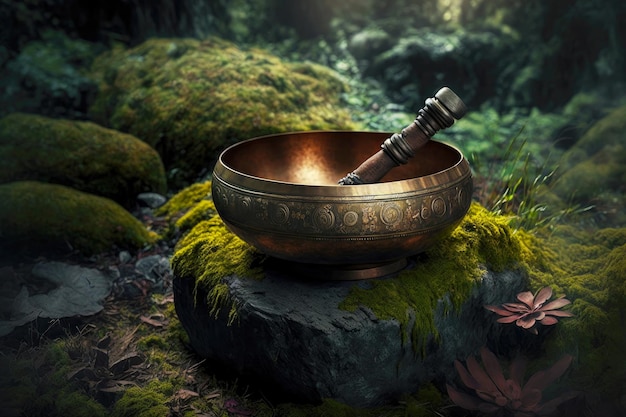 Tibetan singing bowl for meditation in nature