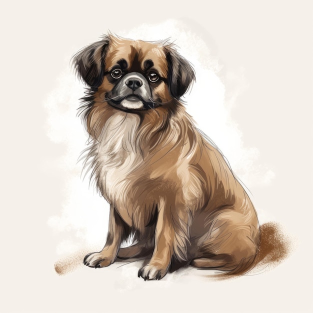 Tibetan Spaniel In Brown Color Hand Drawn Sketch