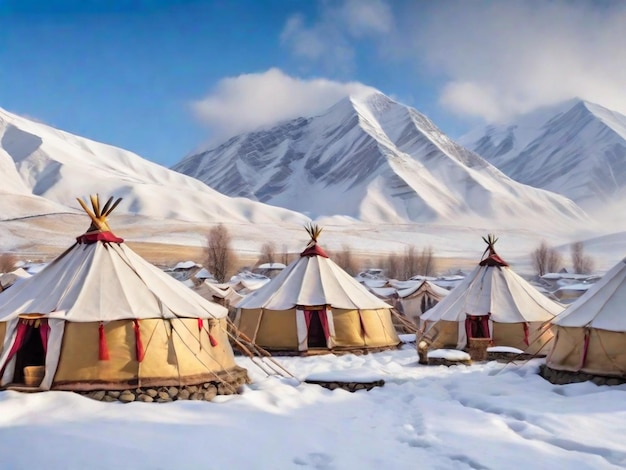 Tibetan tents in a snowy valley