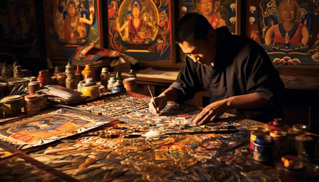 Фото Тибетский художник тханка