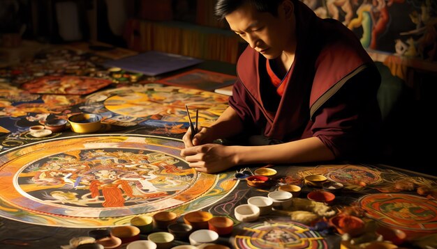 Photo tibetan thangka artist