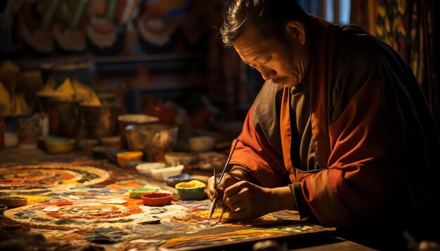 Photo tibetan thangka artist