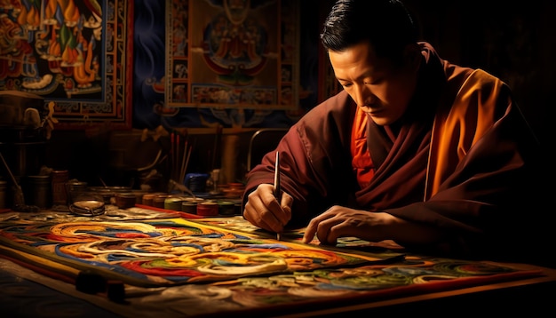 Foto artista tibetano thangka