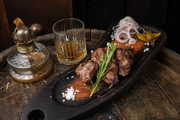 Tibon steaks on a wooden board