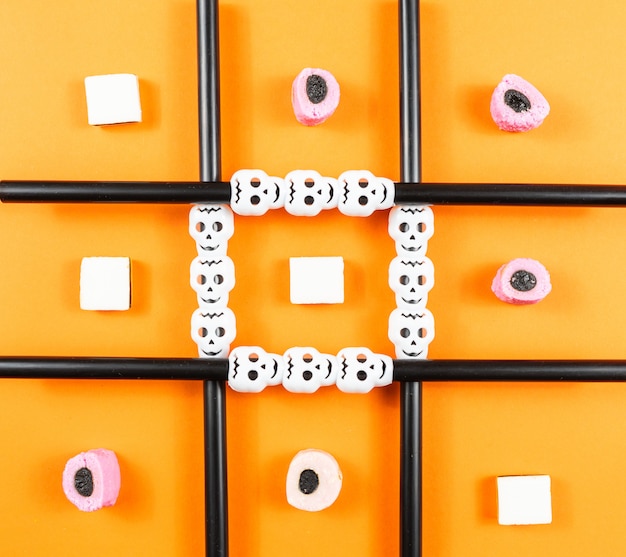 Photo tic tac toe halloween game,bright orange background