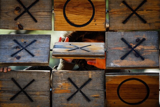 Photo tic-tac-toe at playground