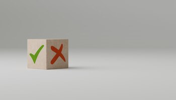 Photo tick mark and cross mark x on wooden cubes pros and cons concept wooden cube with image of pros versus cons concept of positive or negative decision copy space