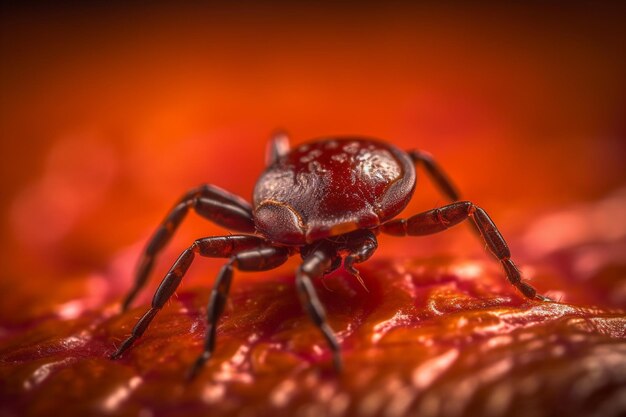 A tick on a red background