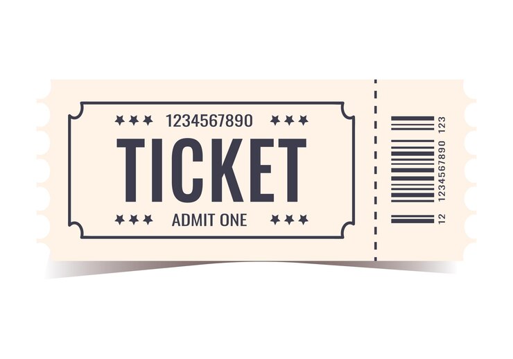 Photo ticket isolated on white background for circus cinema concert play