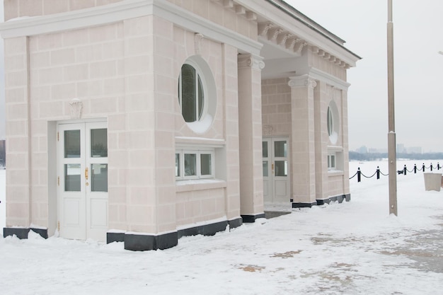 Ticket office at the pier in the ships port River embankment