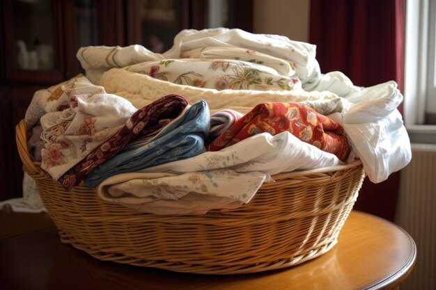 Photo tidy basket of freshly laundered linens ready for use created with generative ai