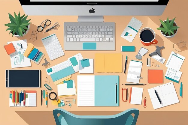 Tidy Desk Mastery Flat Vector Organisatie IllustratieTidy Desk Mastershi Flat Vector Organizatie Il