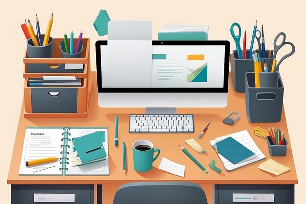 Tidy Desk Mastery Flat Vector Organisatie IllustratieTidy Desk Mastershi Flat Vector Organizatie Il