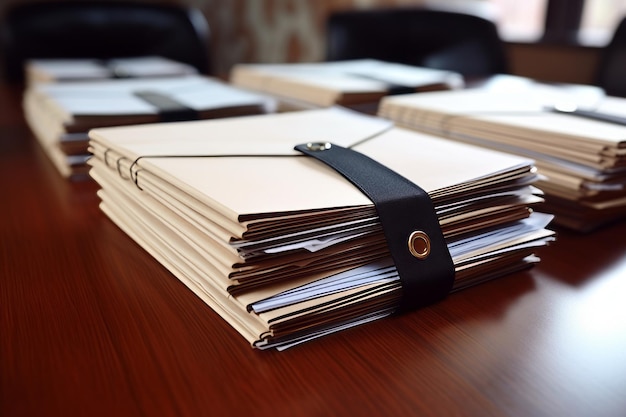 Tidy and Organized White Cardboard Folders with Documents Neatly Arranged on Table