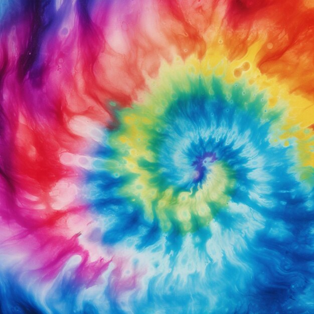 Foto tie dye is een veelkleurig spiraalpatroon met een zwarte achtergrond generatieve ai