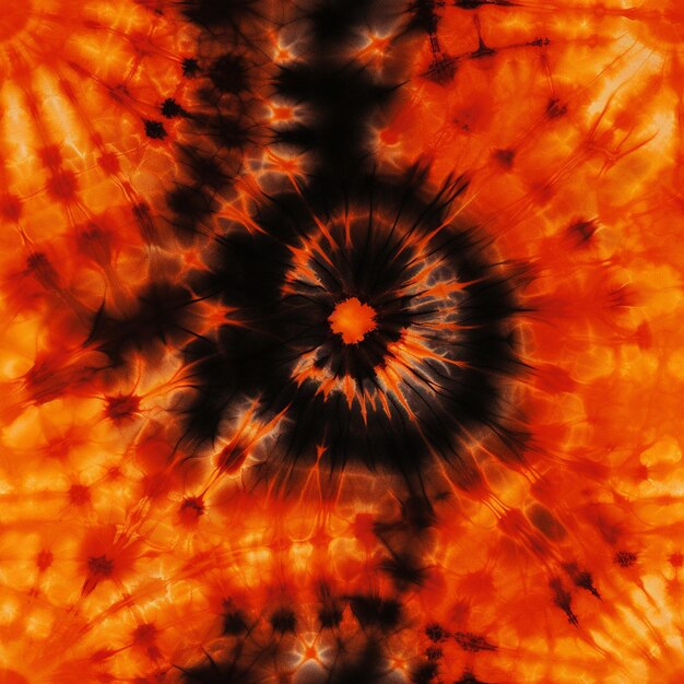 Tie dye pattern of orange and black with a black center generative ai