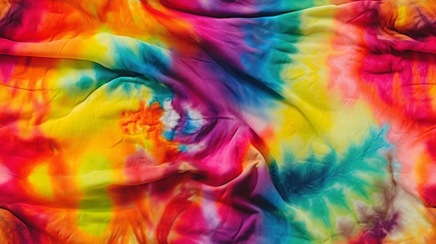 A tie dye shirt with a rainbow tie dye pattern.