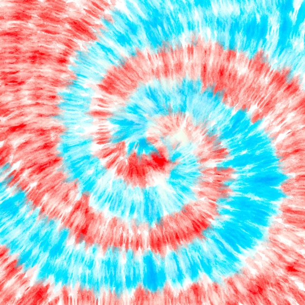 Tie dye swirls red blue background.