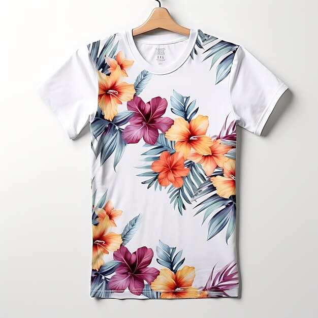 Tie Front T Shirt Floral Print Bright Summery Colors Tropica Clean Blank White Photoshoot Tee