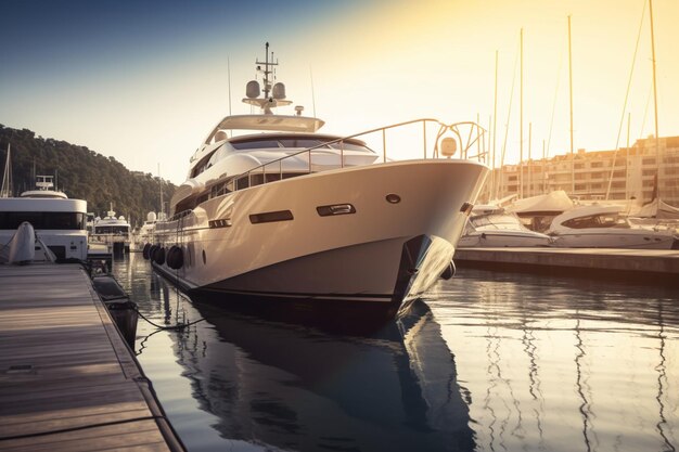 Tied luxurious yacht in the harbour bay