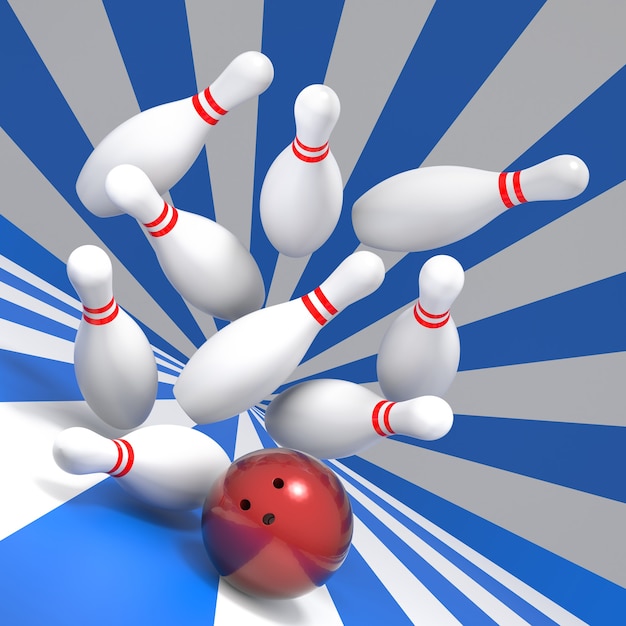 Tien pin bowling met grunge achtergrond. 3d-rendering