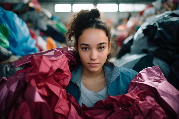 Foto tiener koopt stof in het recyclingcentrum