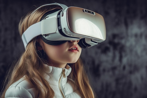 Tienermeisje met behulp van virtual reality headset Generatieve AI