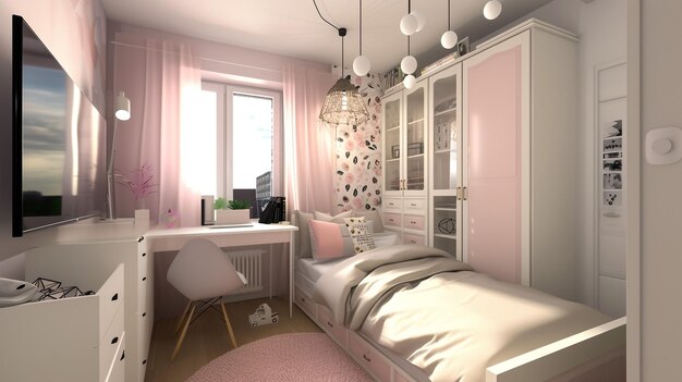 Foto tienermeisjes kamer ikea gebied 14m2 bed bureau en grote kast veel licht