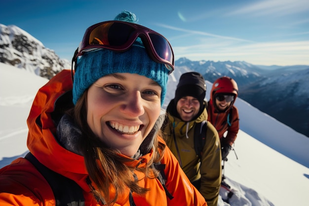Tieners beleven wintersportactiviteiten in besneeuwde bergen