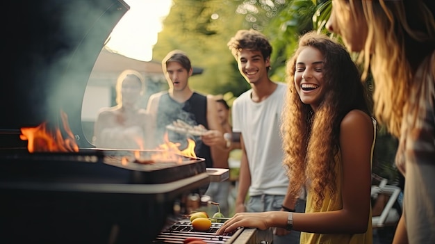 Foto tienervrienden die samenwerken om te helpen bij een plaatselijk asiel waar ze eten serveren en met hen omgaan