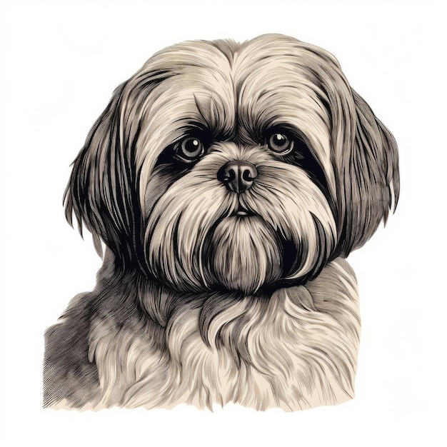 Foto tiffany shih tzu kunstenaar portret gedetailleerde hond tekening in kerem beyit stijl