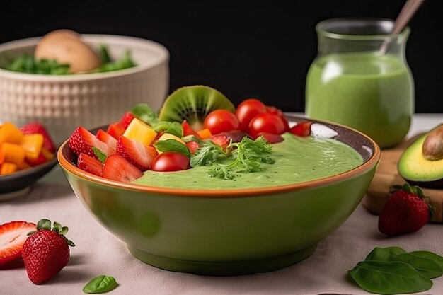 Photo tigela de salada fitness e smoothie verde generative ia