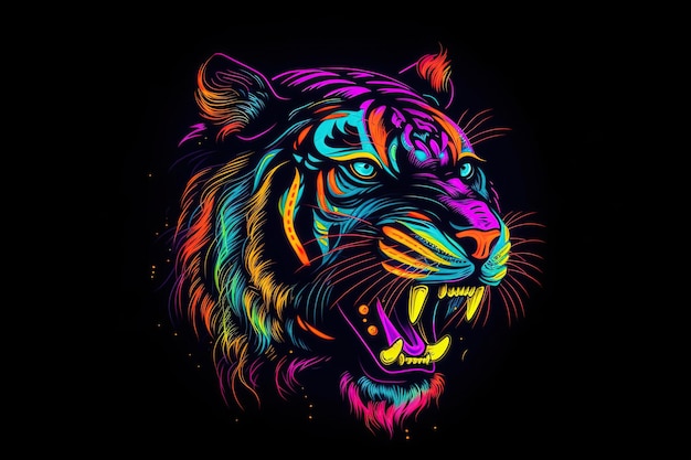Tiger Abstract multicolored neon portrait of a snarling tiger in the style of pop art