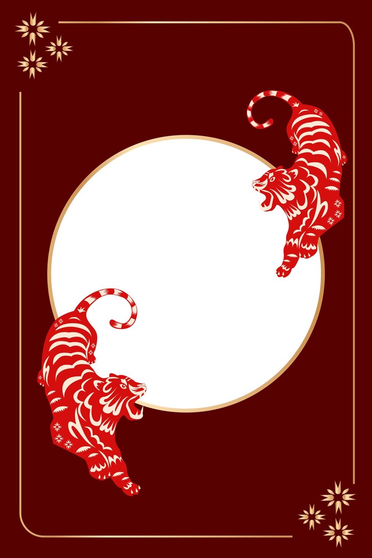 Photo tiger animal png zodiac frame background red traditional design
