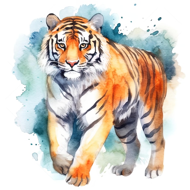 Tiger animals watercolor wild cat predator in wildlife Bengal tiger design of tshirt