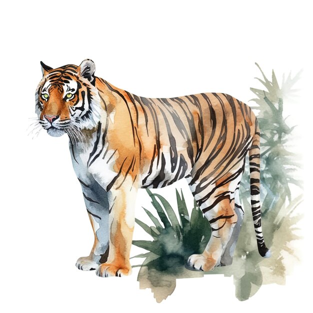 Тигр животные акварель дикая кошка хищник в дикой природе Бенгальский тигр дизайн футболки