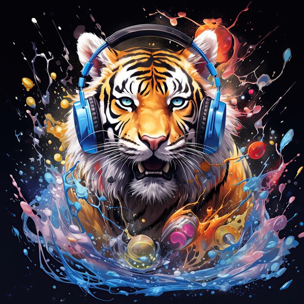 tiger anthropomorphic animal character enjoying music generative AI