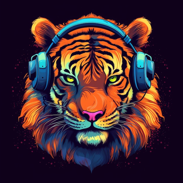 Tiger Beats Painting Grooving with Sunglasses and Headphones